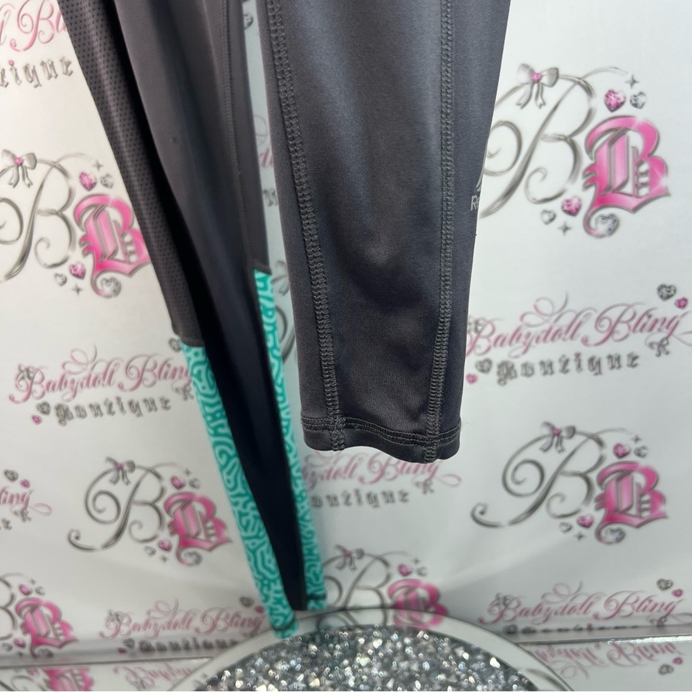 Reebok tights leggings grey Charcoal and Aqua edwick pants stretchy Leggings - Picture 5 of 13